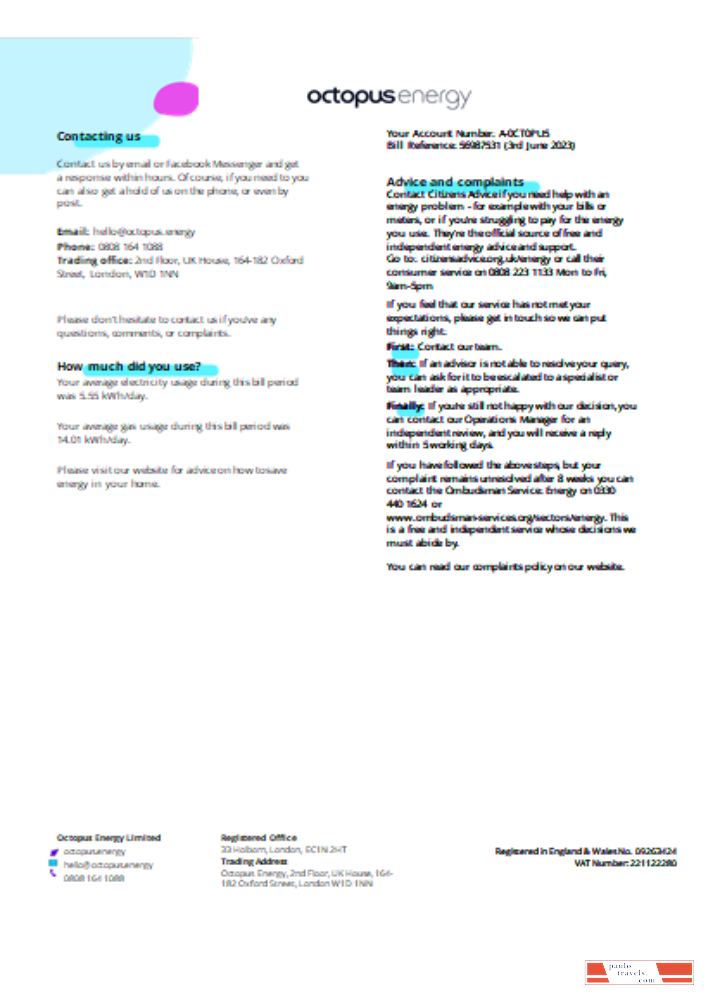 Octopus Energy utility business bill SCR page 3 PSD template